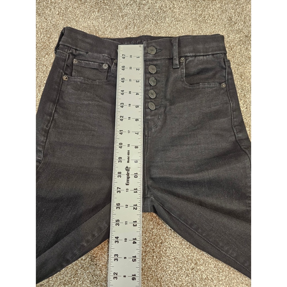 American Eagle Next Level Stretch High Waisted Flare Jeans Black Button Fly 4R - Picture 14 of 16